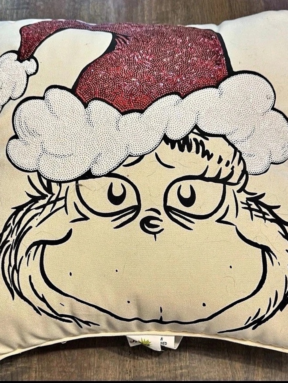 Dr. Seuss The Grinch Sequin Santa Hat Accent Pillow NWT